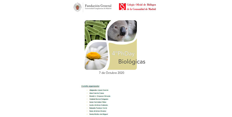 4ª Jornada PhDay Facultad CC Biológicas. Inscripción hasta el 25/IX