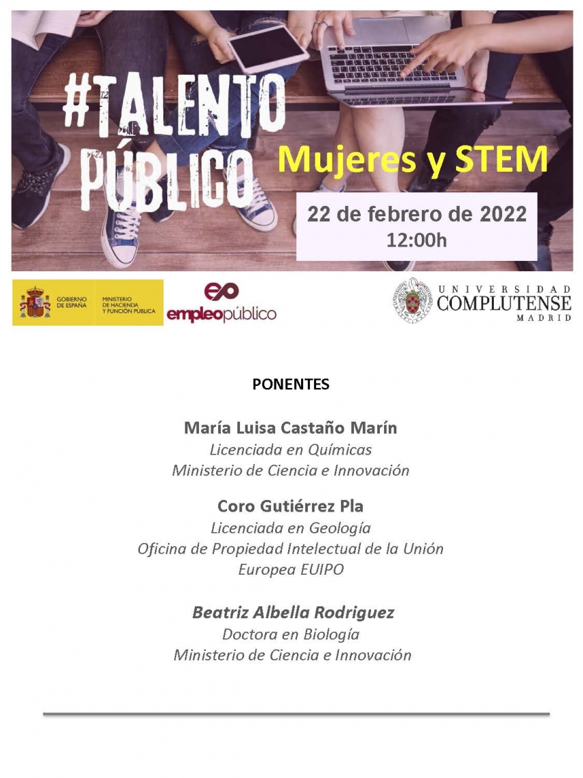 Jornada Talento Público: Mujeres y STEM. 22 de febrero de 2022. Presencial y online
